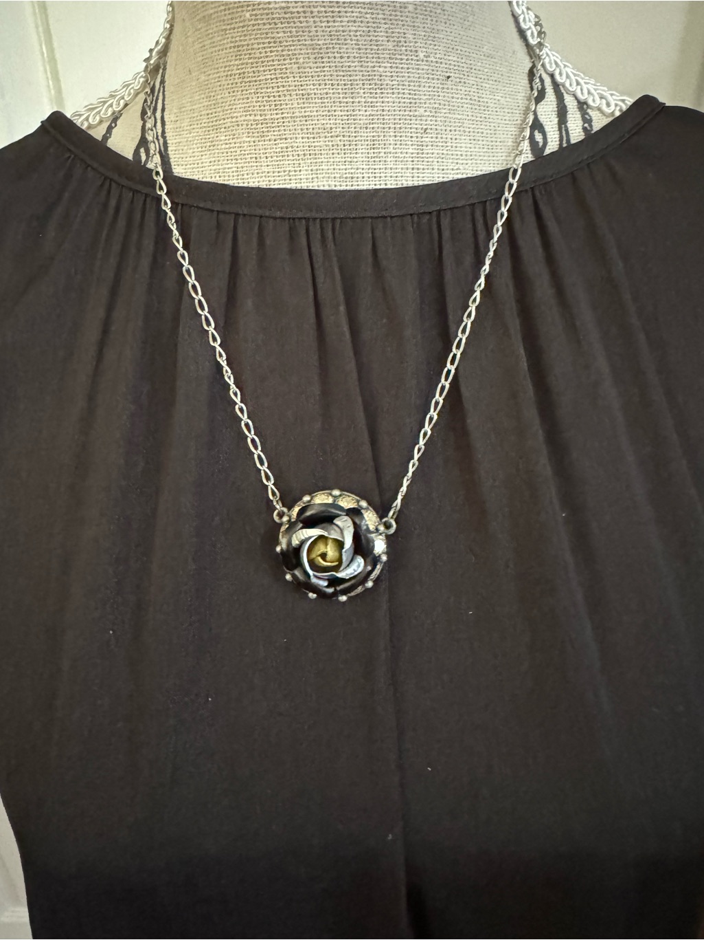 Sabika Two-Tone Rose Pendant Necklace In Silver And Gold